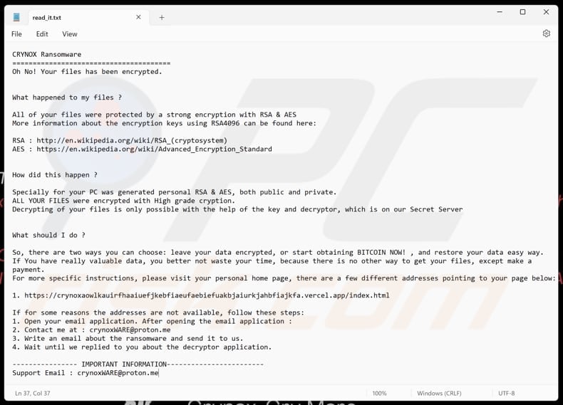Crynox ransomware text file (read_it.txt)