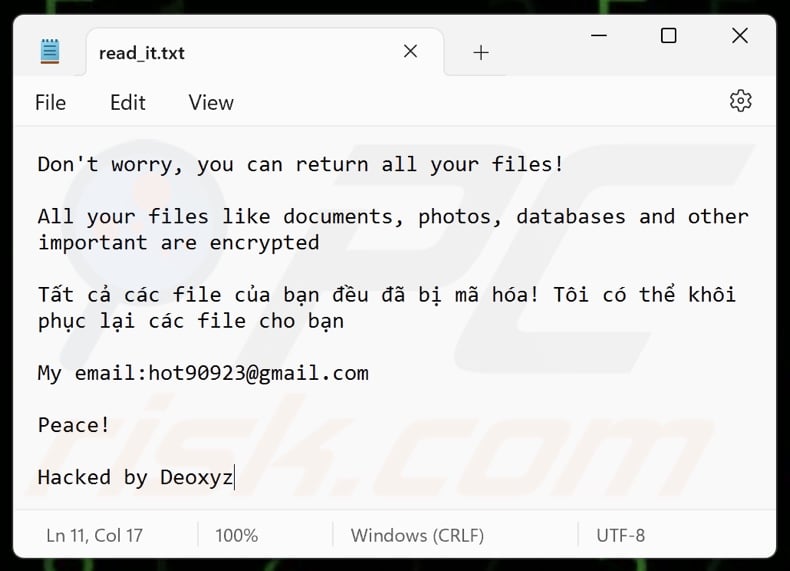 Deoxyz ransomware ransom note (read_it.txt)