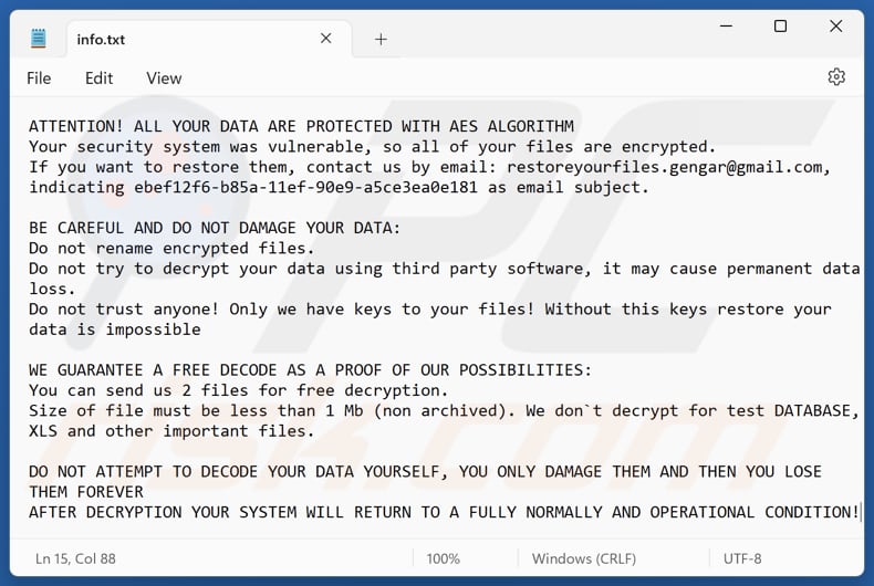 Gengar ransomware text file (info.txt)