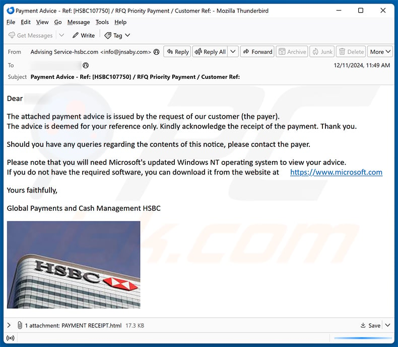 HSBC E-Payment Advice email scam (2024-12-12)