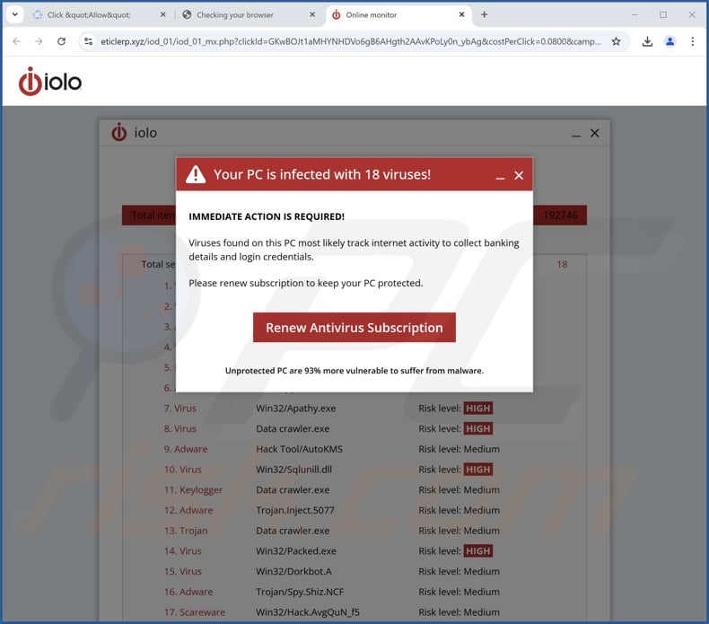 iolo - Your PC is infected with 18 viruses! scam