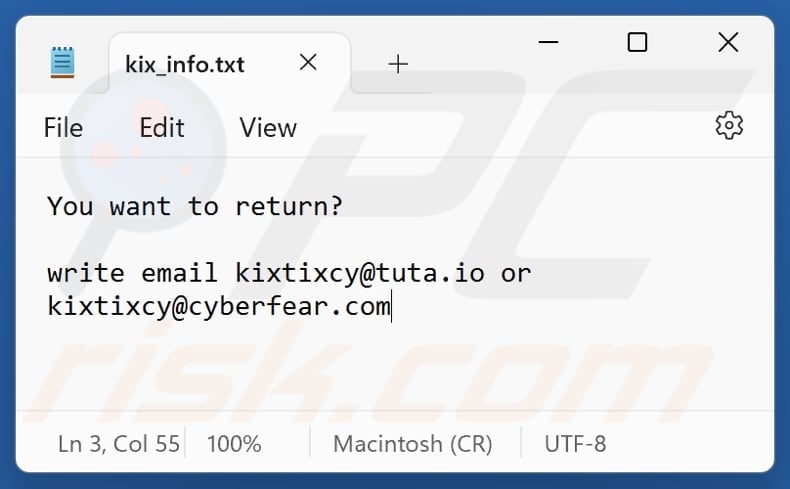 Kixtixcy ransomware text file (kix_info.txt)