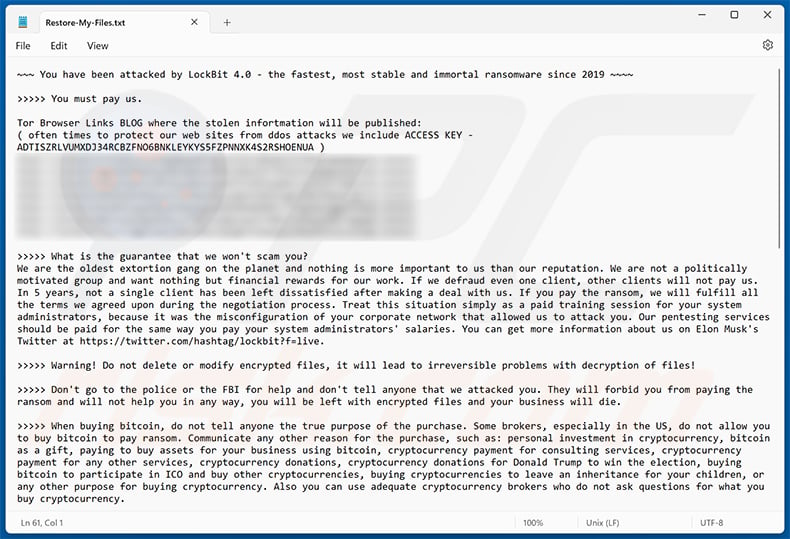 LockBit 4.0 ransom note - Restore-My-Files.txt (2024-12-20)
