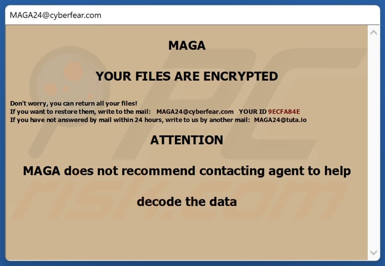 MAGA ransomware ransom note in a pop-up message