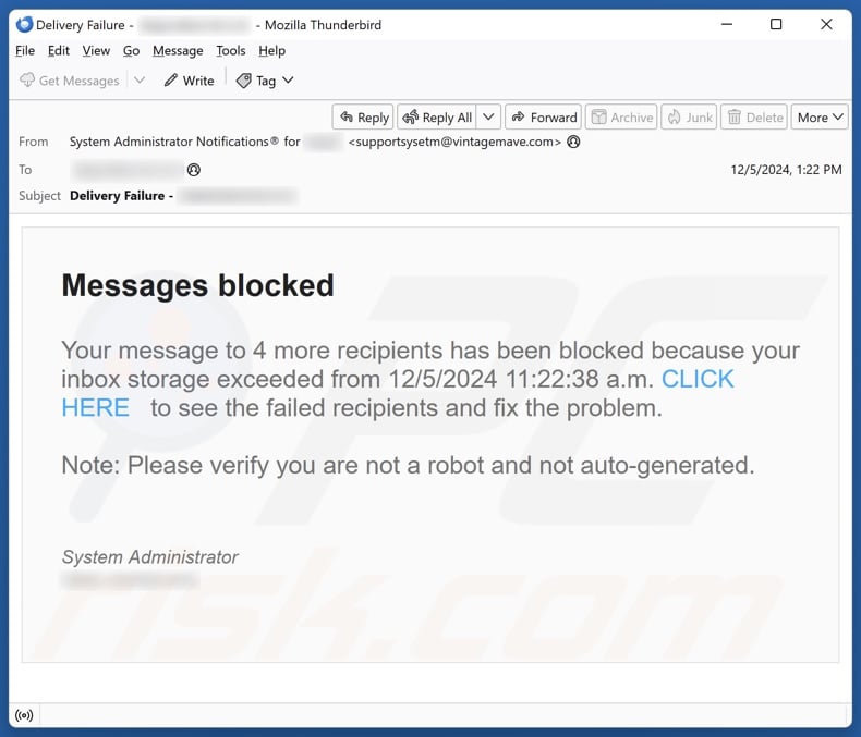 Messages Blocked email spam campaign