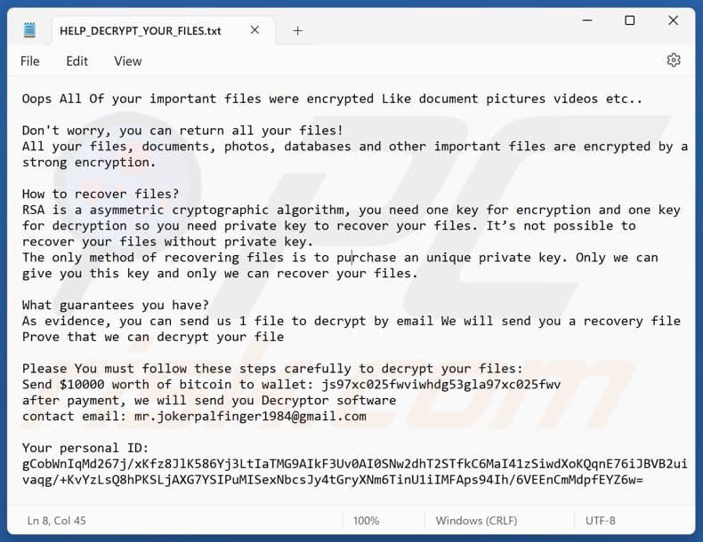 MRJOKERPALFINGER1984 ransomware text file (HELP_DECRYPT_YOUR_FILES.txt)