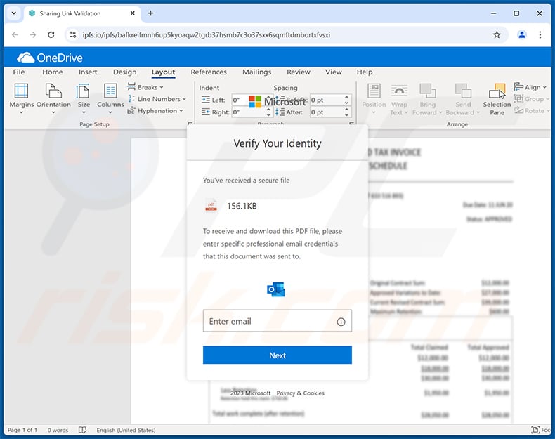 Phishing site promoted via OneDrive - A Secured File Has Been Shared scam email (2024-12-18)