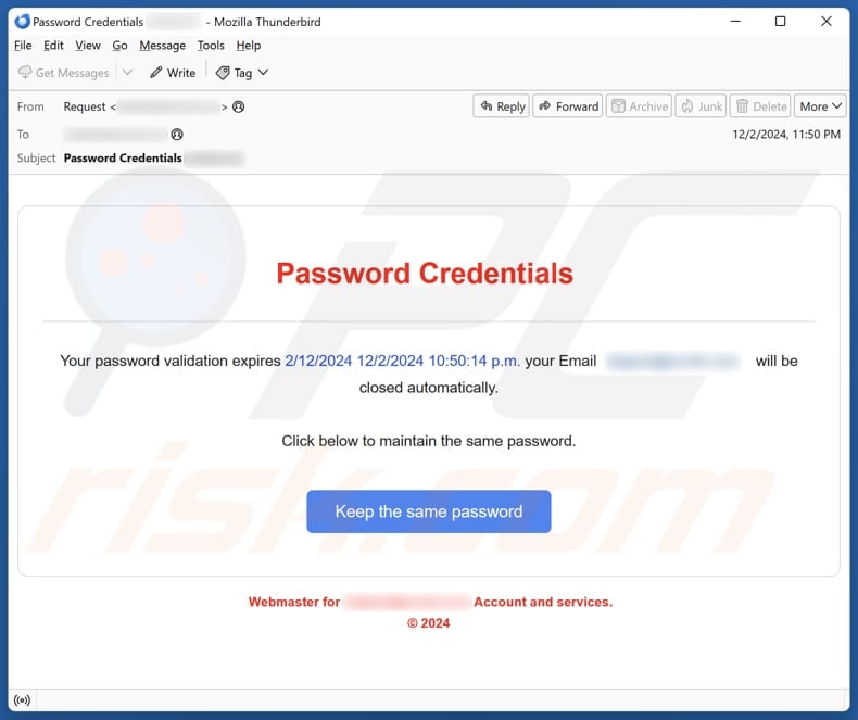 Password Credentials email spam campaign