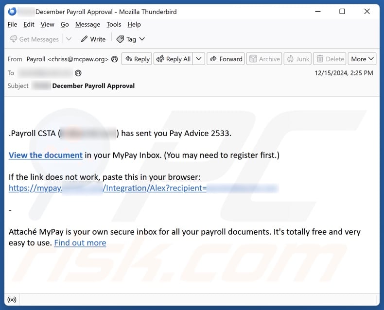 Pay Advice email spam campaign