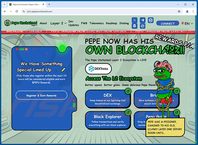 $PEPU-themed drainer website (join-pepeunchained[.]com)