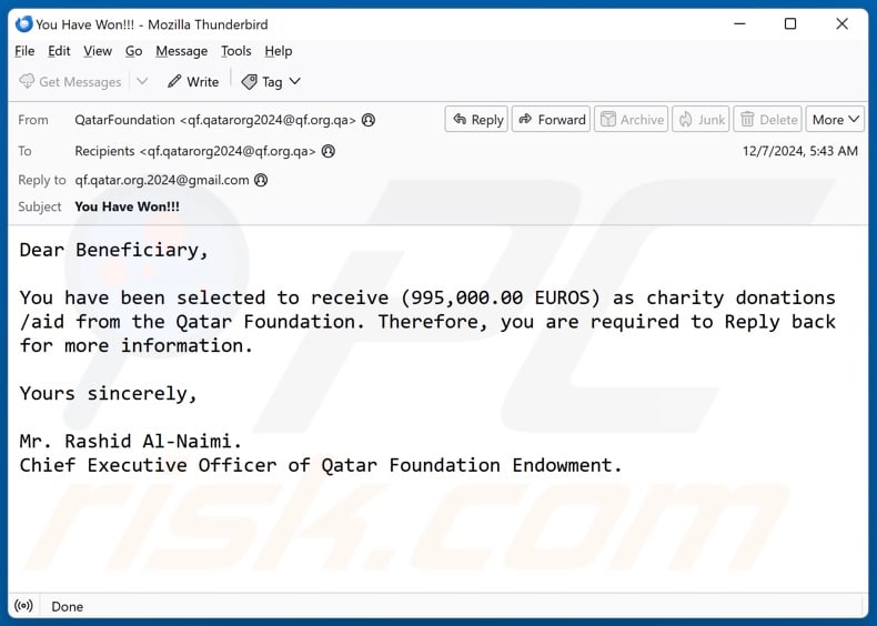 Qatar Foundation email spam campaign