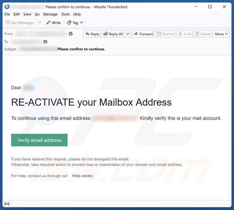 Re-Activate Your Mailbox Address email spam campaign