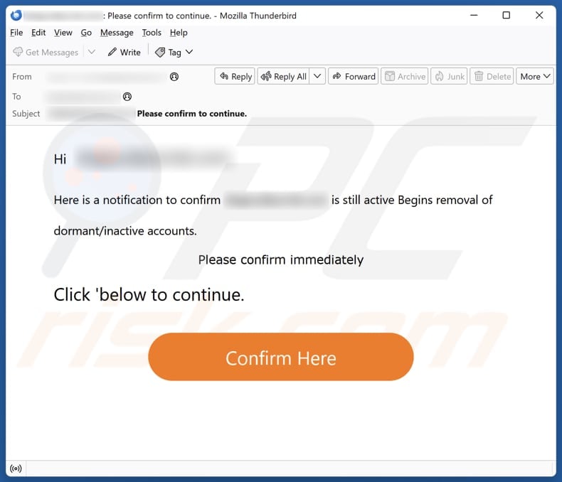 Removal Of Dormant/Inactive Accounts email spam campaign