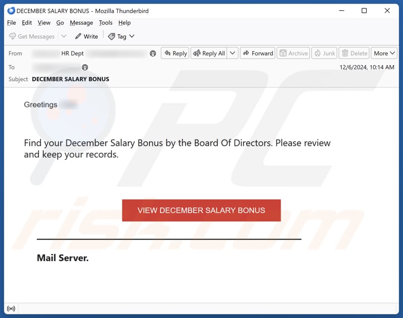 Salary Bonus email spam campaign