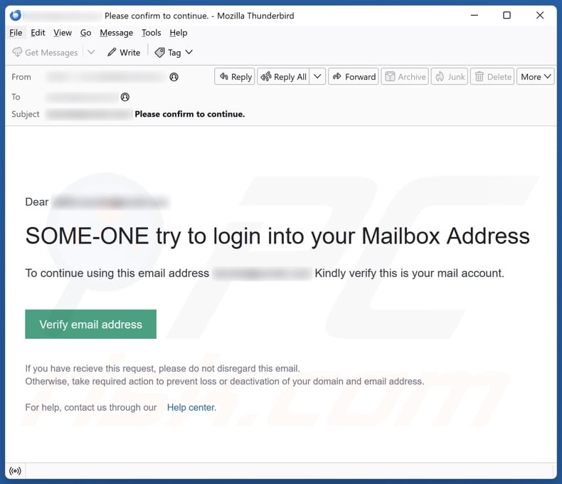 Some-one Try To Login Into Your Mailbox Address email spam campaign