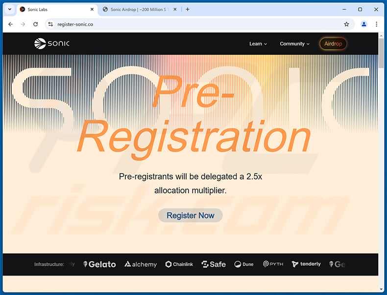 SONIC airdrop-themed website (register-sonic[.]co)