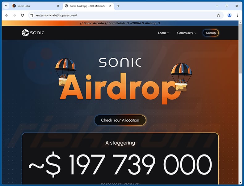 SONIC airdrop-themed website (enter-soniclabs3[.]top)