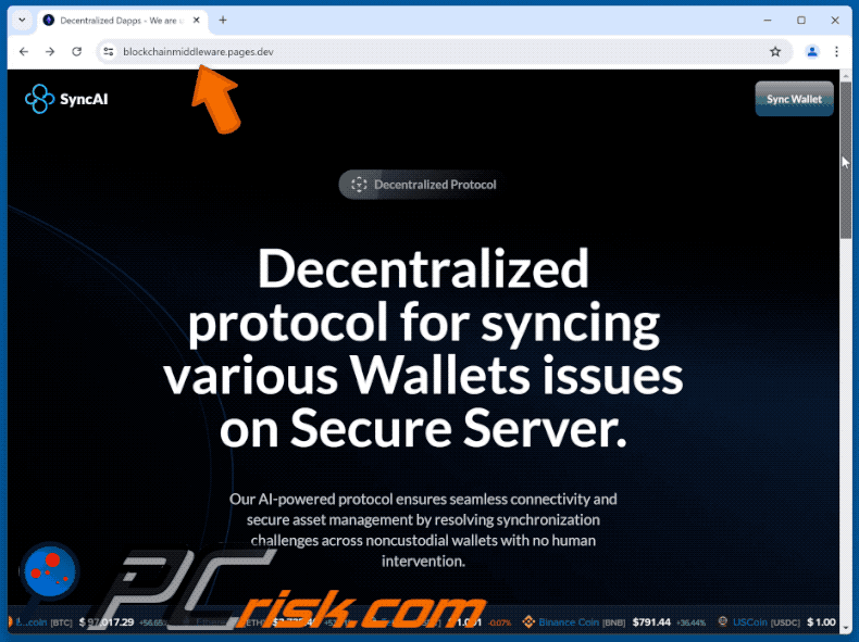 Appearance of SyncAI Wallet Connection scam (GIF)