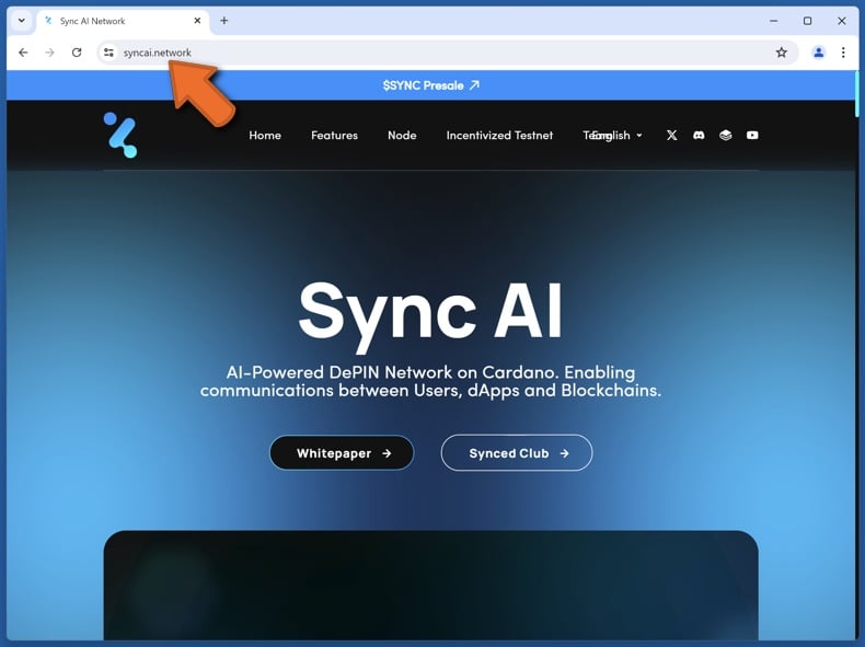 Appearance of the real SyncAI website (syncai.network)