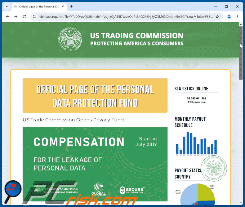 US Trade Commission Compensation Scam fake website appearance