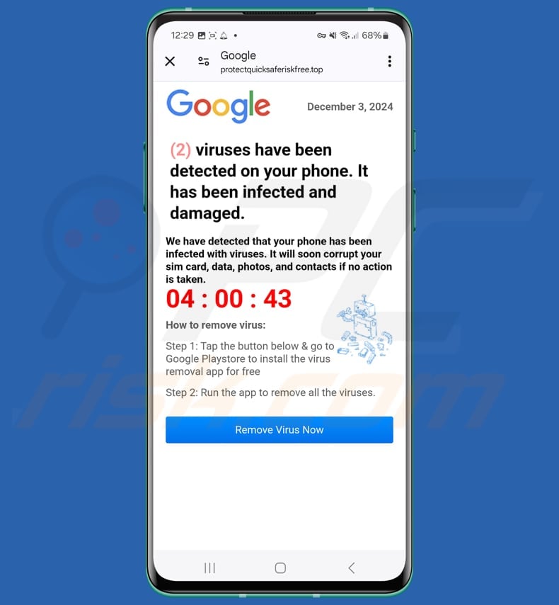 Viruses Have Been Detected On Your Phone scam background