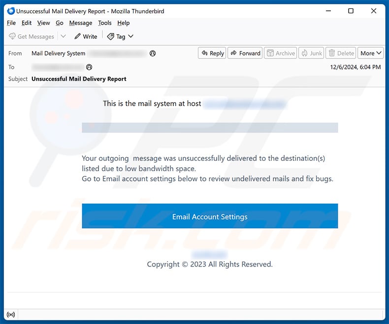 Message Was Unsuccessfully Delivered Email Scam