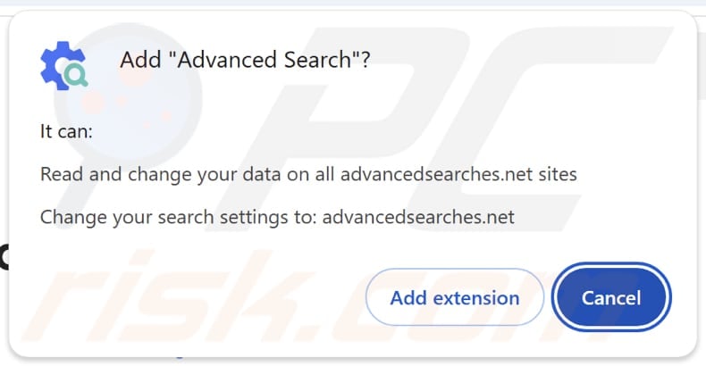 Advanced Search browser hijacker asking for permissions