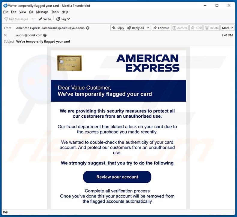 American Express - ChargeBack Payment Email Scam phishing website