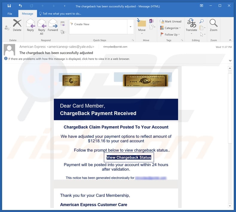 American Express - ChargeBack Payment email spam campaign