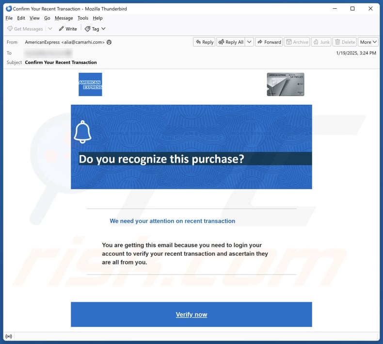 American Express - Unrecognized Transaction email spam campaign