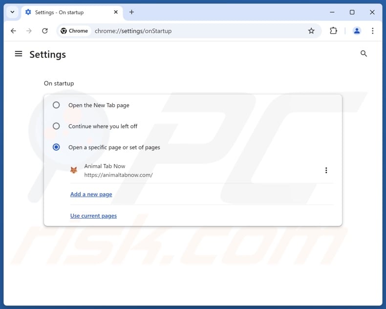 Removing animaltabnow.com from Google Chrome homepage