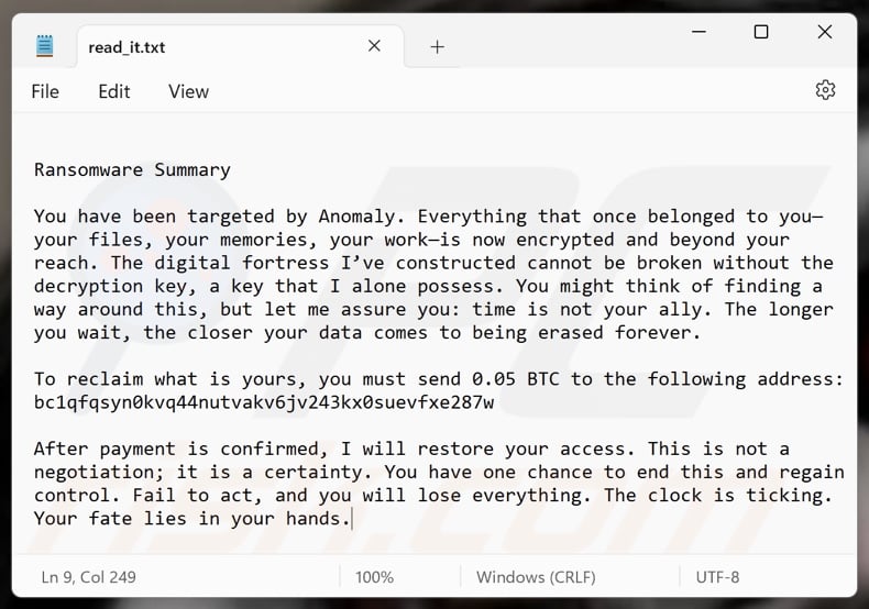 Anomaly ransomware ransom note (read_it.txt)