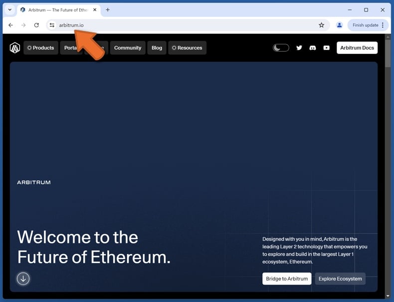 Appearance of the real Arbitrum website (arbitrum.io)