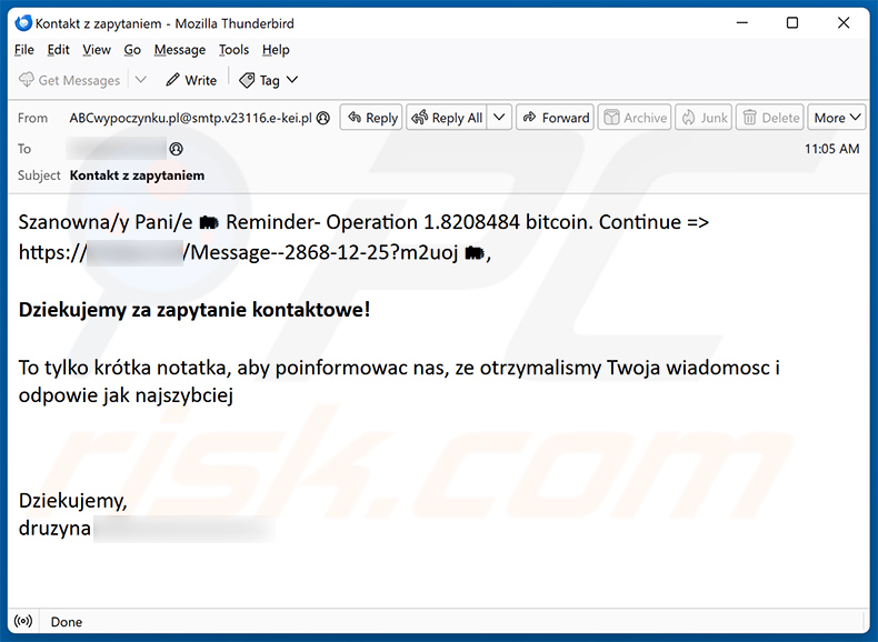 Spam email promoting Binance cryptogiveaway scam website (btc.hend.eu[.]org)