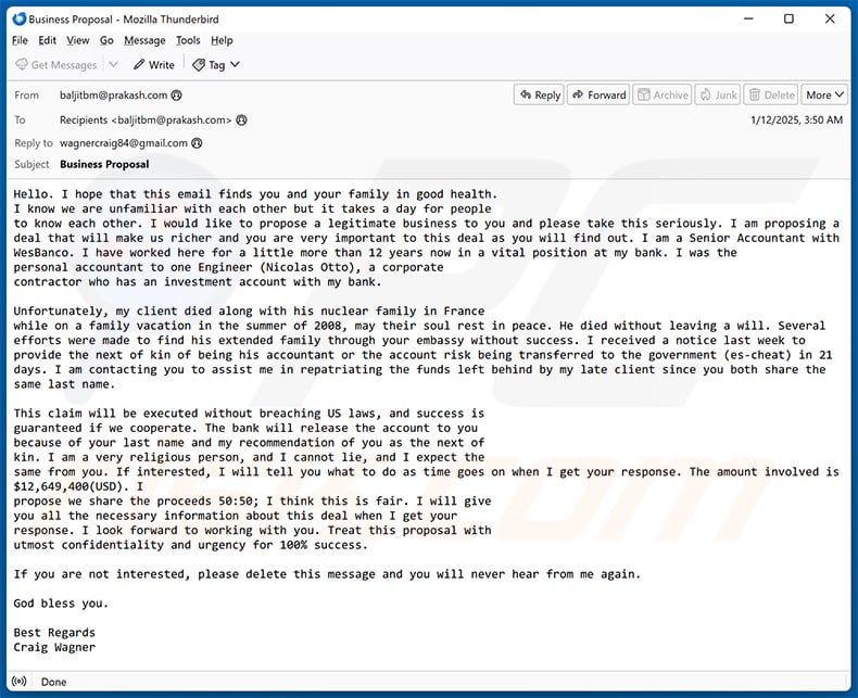 Business Proposal email scam (2025-01-14)