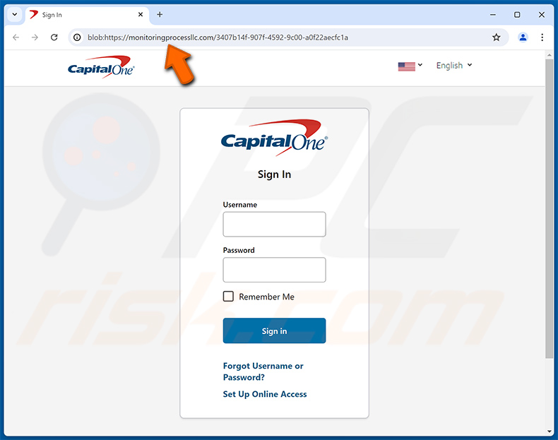 Fake Capital One website promoted via Your Capital One Security Message Email Scam (2025-01-08)