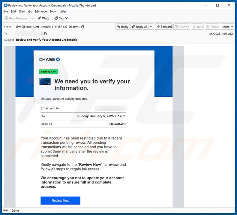 Chase - Account Verification email scam (2025-01-07)