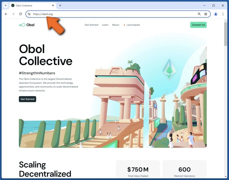 Appearance of the real Obol Collective website (obol.org)