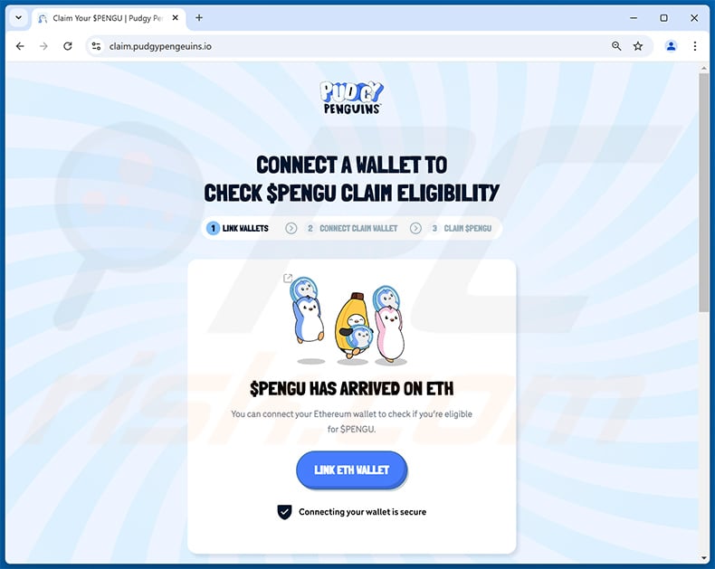 $PENGU-themed drainer website (claim.pudgypengeuins[.]io)
