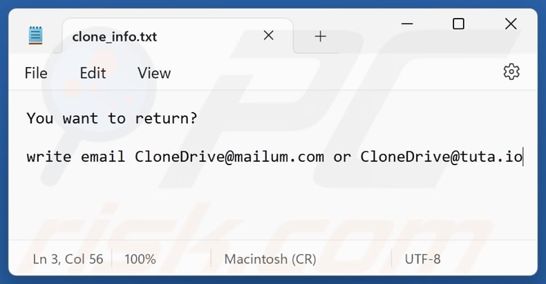 Clone ransomware text file (clone_info.txt)