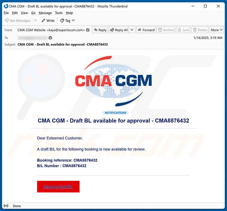 CMA CGM-themed spam email (2025-01-15)