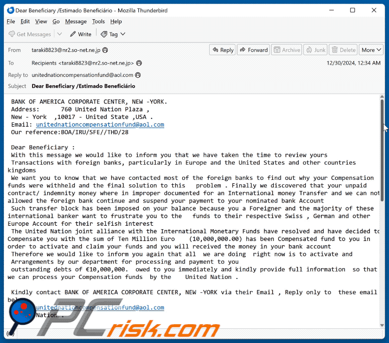 Compensation Funds scam email appearance (GIF)