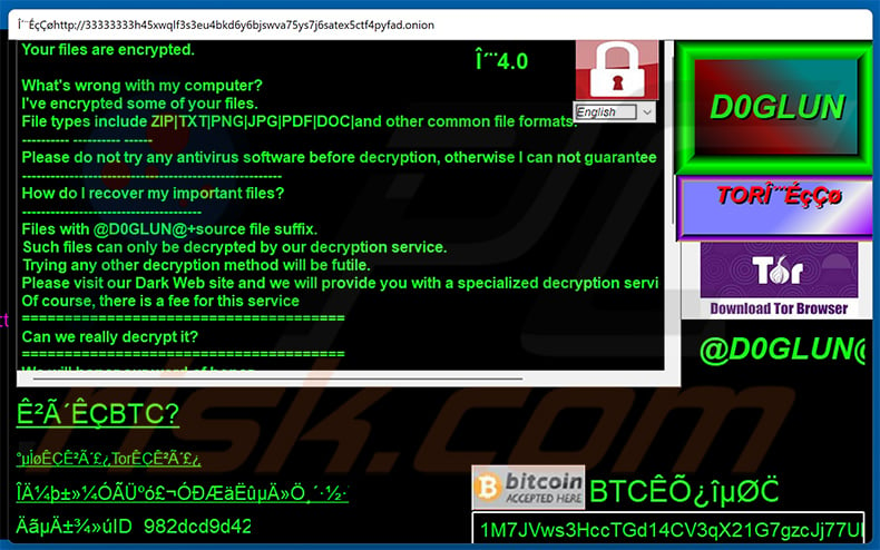 D0glun ransomware pop-up window