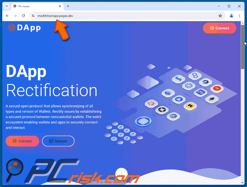 Appearance of DApp Rectification scam (GIF)