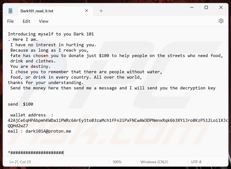 Dark 101 ransomware ransom note (Dark101_read_it.txt)