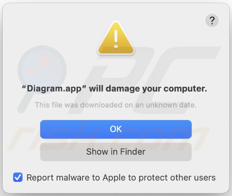 Diagram.app adware pop-up warning