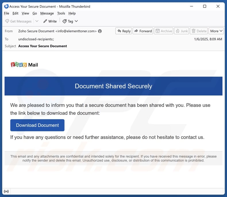 Document Shared Securely email spam campaign