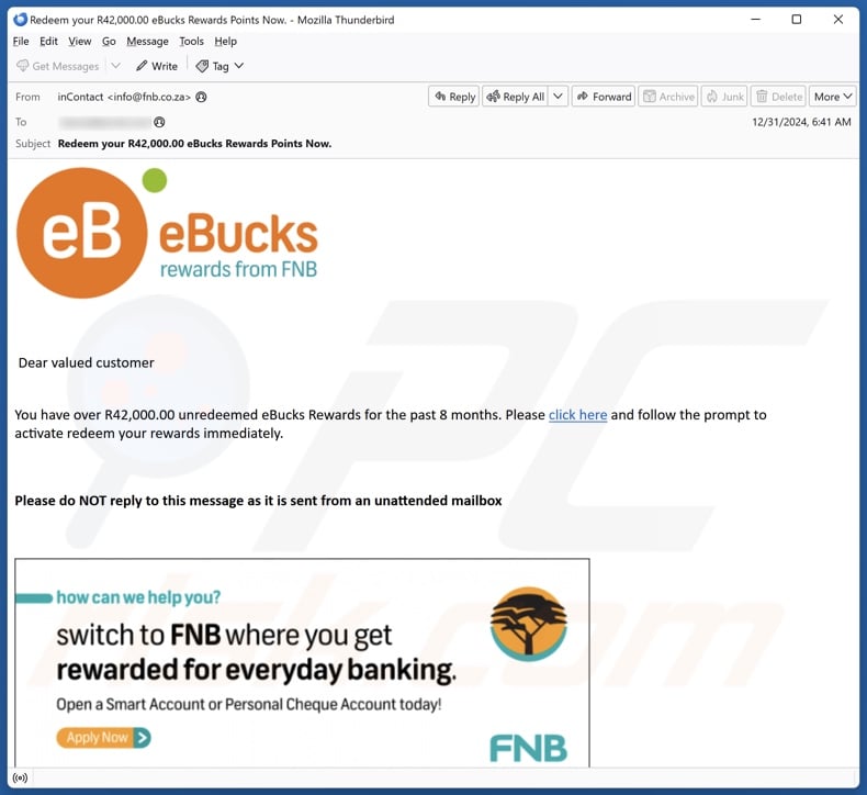eBucks Rewards email spam campaign