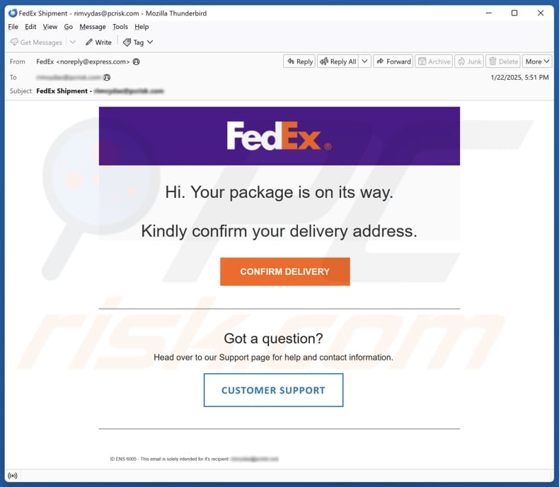 FedEx Delivery Address Confirmation email spam campaign