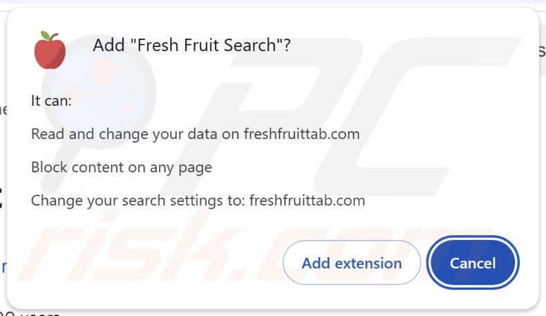 Fresh Fruit Search browser hijacker asking for permissions